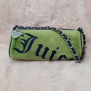 Vintage Juicy Couture Barrel Bag Purse Green Blue Gothic Crown Logo Velour Y2k